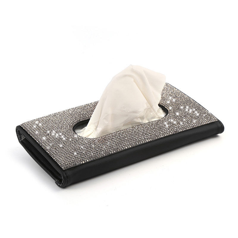차를 위한 다이아몬드 PU 가죽 카 바이저 티슈 박스 냅킨 홀더