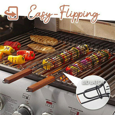 바구니를 굽는 늘어붙지 않게 되어 있는 나무 손잡이 BBQ 그릴 바구니 불고기