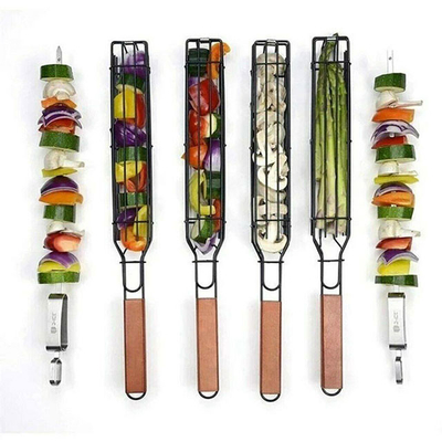 바구니를 굽는 늘어붙지 않게 되어 있는 나무 손잡이 BBQ 그릴 바구니 불고기