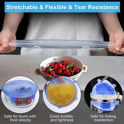 주방 6 PC 재사용할 수 있는 한도 라운드 실리콘 한도 LID 식품 저장실 덮개 세트