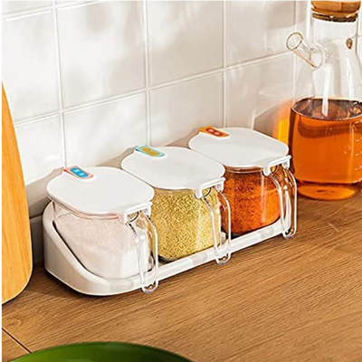 커버와 스푼과 3 PC 4 항공 회사 코드 투명 플라스틱 양념 저장 용기 병 크기