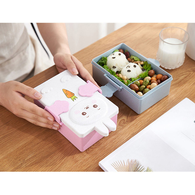 PP와 밀짚 섬유 도시락 2 칸막이 벤토