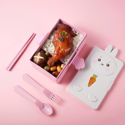 PP와 밀짚 섬유 도시락 2 칸막이 벤토
