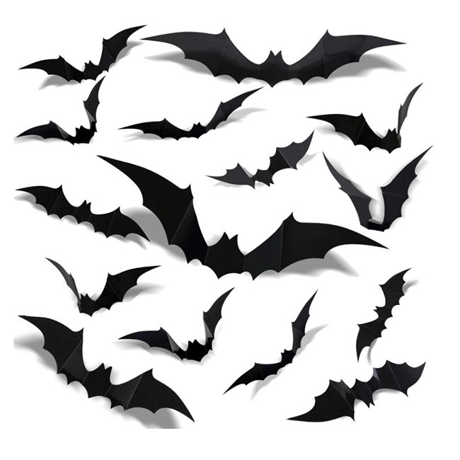 벽 장식을 위한 12 PC PVC 핼로윈 크리스마스 장식 3D 스티커 검정색 방망이