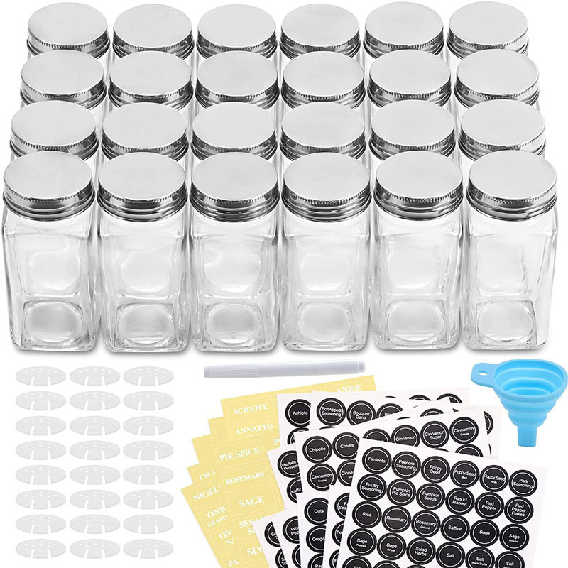 24 Pcs 4 온스는 양념 브랜드와 양념 병 스퀘어 양념 저장 용기에 유리를 끼웁니다